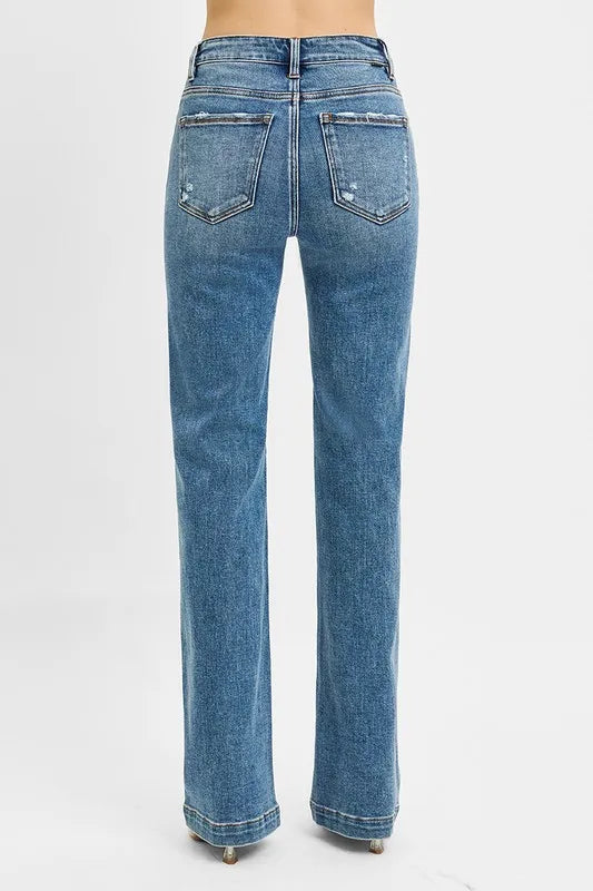 RISEN Full Size Distressed Detail Bootcut Jeans Plus Size.
