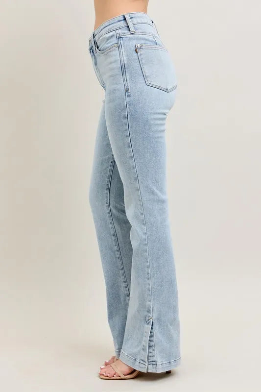 Judy Blue Full Size Tummy Control Vintage Wash Side Slit Slim Boot Jeans Plus Size.