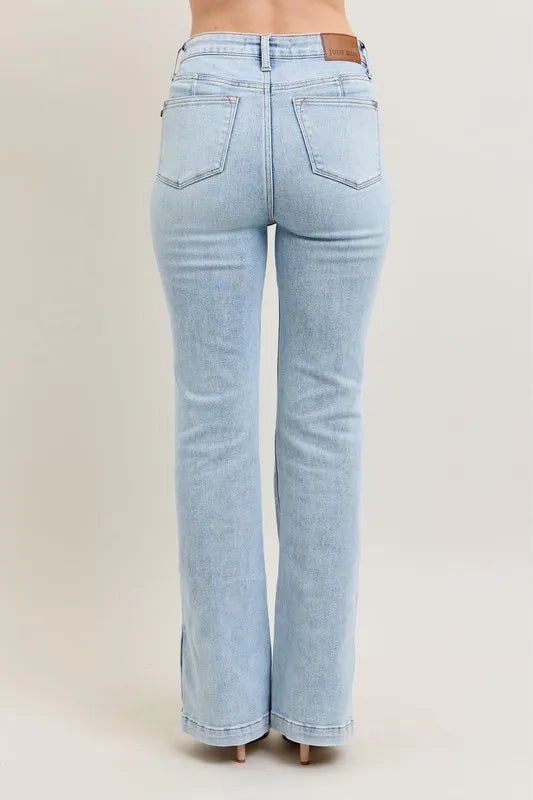 Judy Blue Full Size Tummy Control Vintage Wash Side Slit Slim Boot Jeans Plus Size.