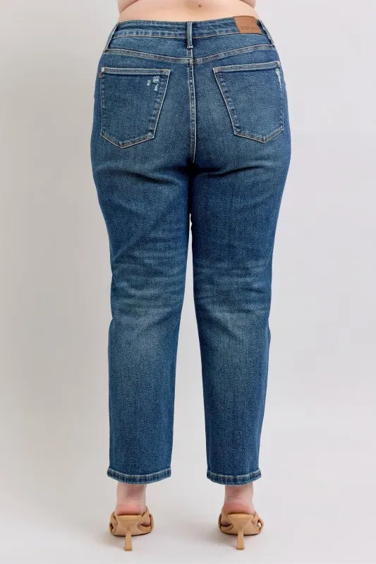 Judy Blue Full Size High Waisted Rigid Magic Non-destroy Straight Leg Jeans Plus Size.