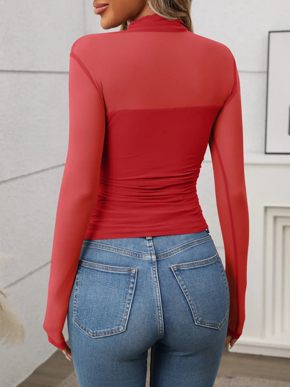 Mock Neck Long Sleeve Top.