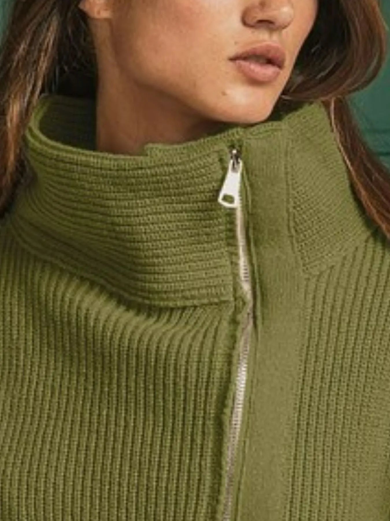 BiBi Front Zip Up High Neckline Sweater Jacket.