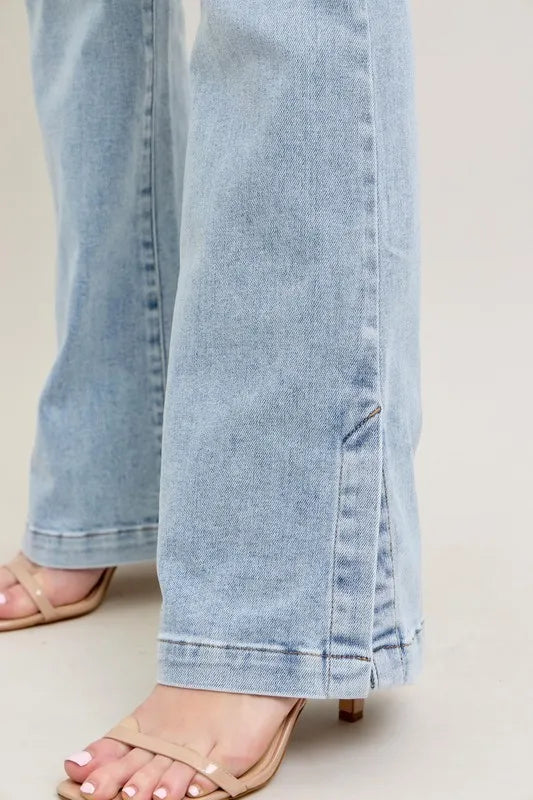 Judy Blue Full Size Tummy Control Vintage Wash Side Slit Slim Boot Jeans Plus Size.