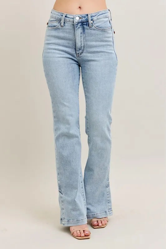 Judy Blue Full Size Tummy Control Vintage Wash Side Slit Slim Boot Jeans Plus Size.