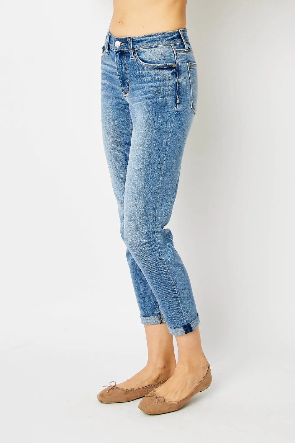 Judy Blue Full Size Cuffed Hem Slim Jeans.