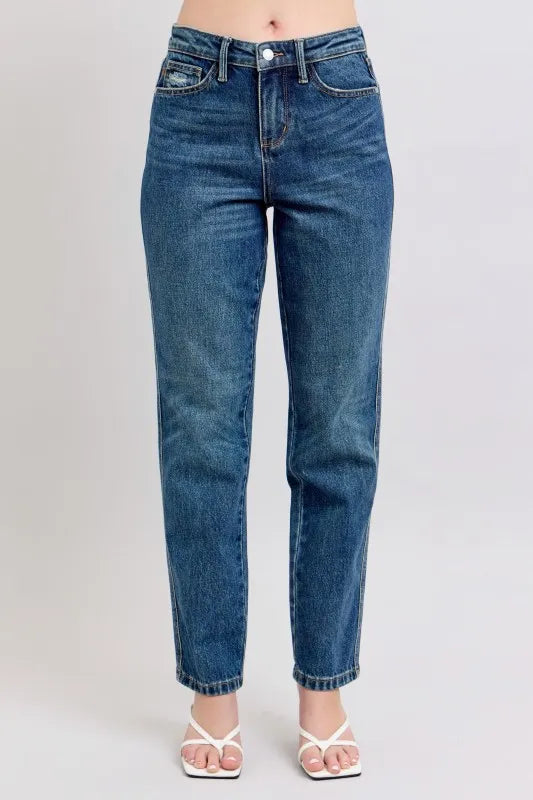 Judy Blue Full Size High Waisted Rigid Magic Non-destroy Straight Leg Jeans Plus Size.
