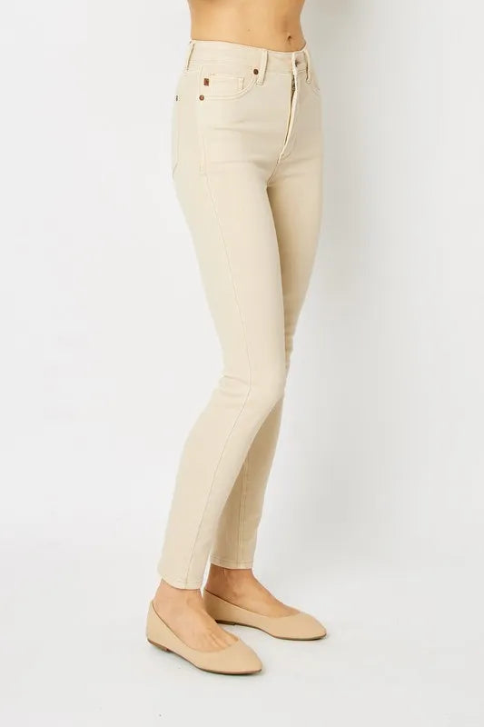 Judy Blue Full Size Garment Dyed Tummy Control Skinny Jeans.