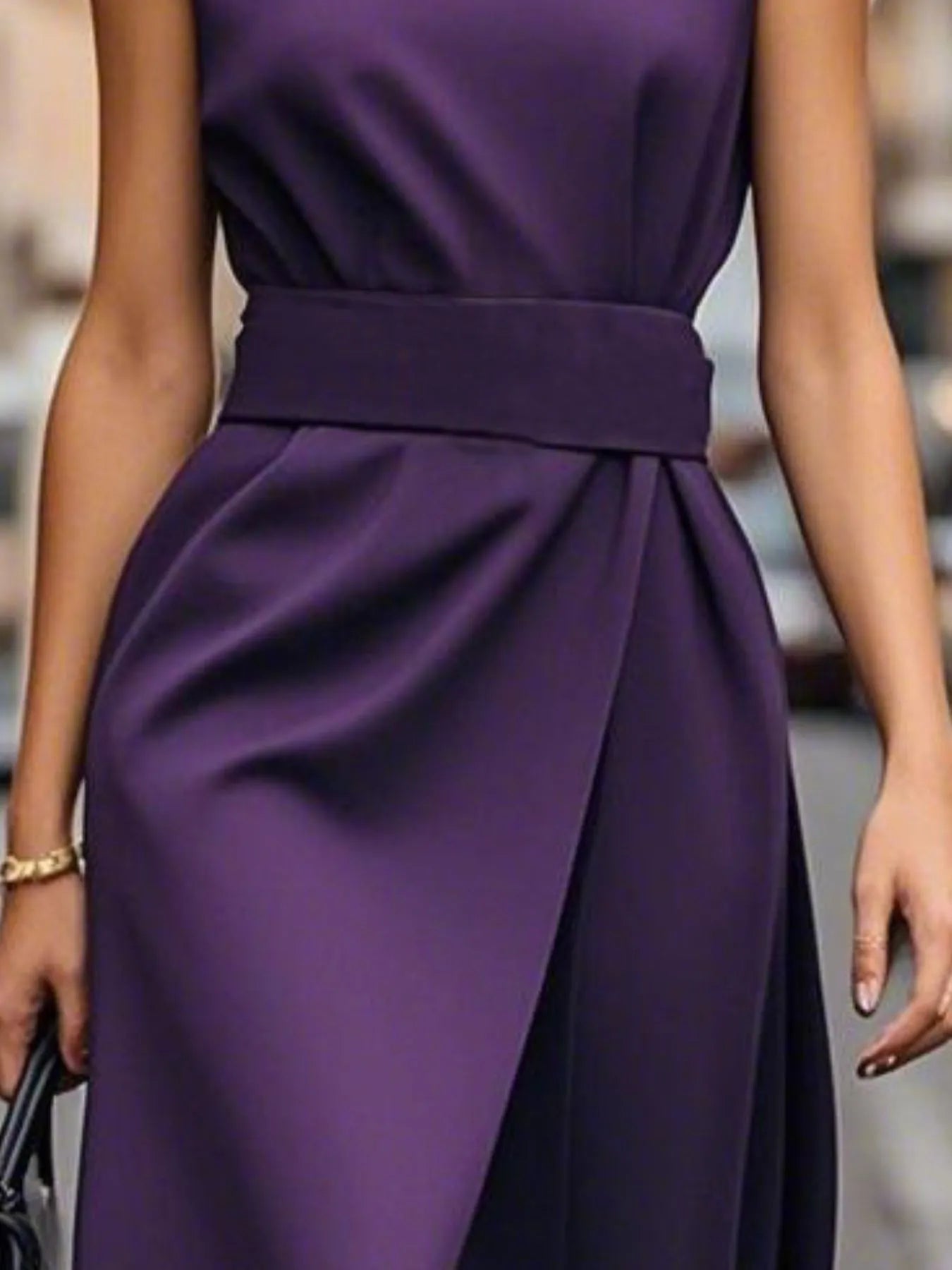 Round Neck Sleeveless Midi Sheath Dress.