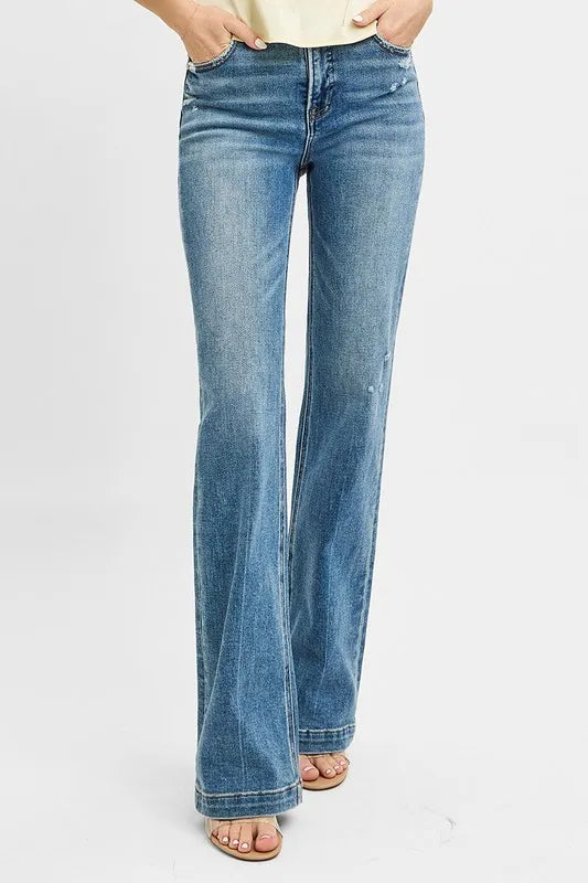 RISEN Full Size Distressed Detail Bootcut Jeans Plus Size.