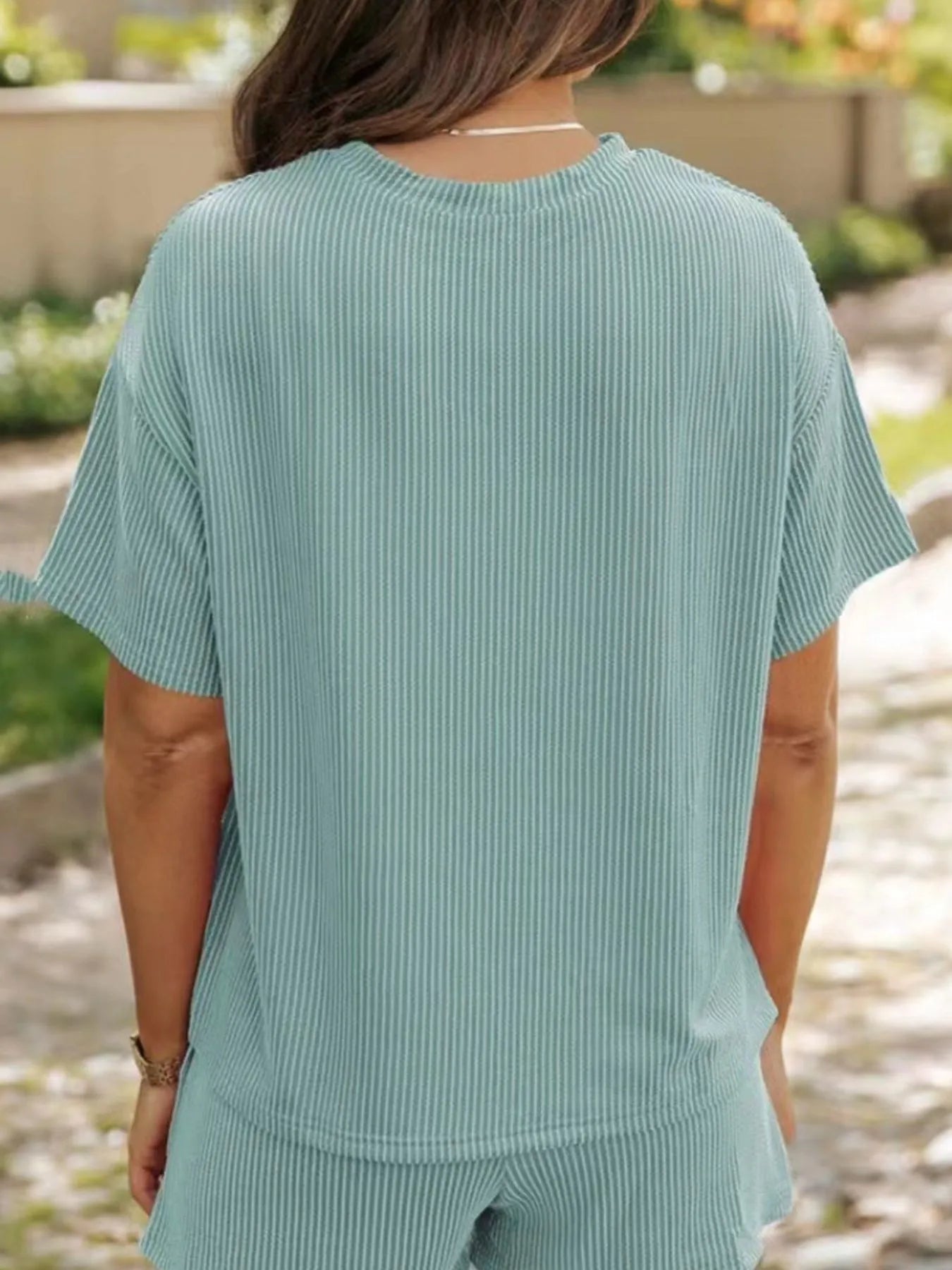 Full Size Ribbed Short Sleeve Top and Shorts Two-Piece Set Plus Size.