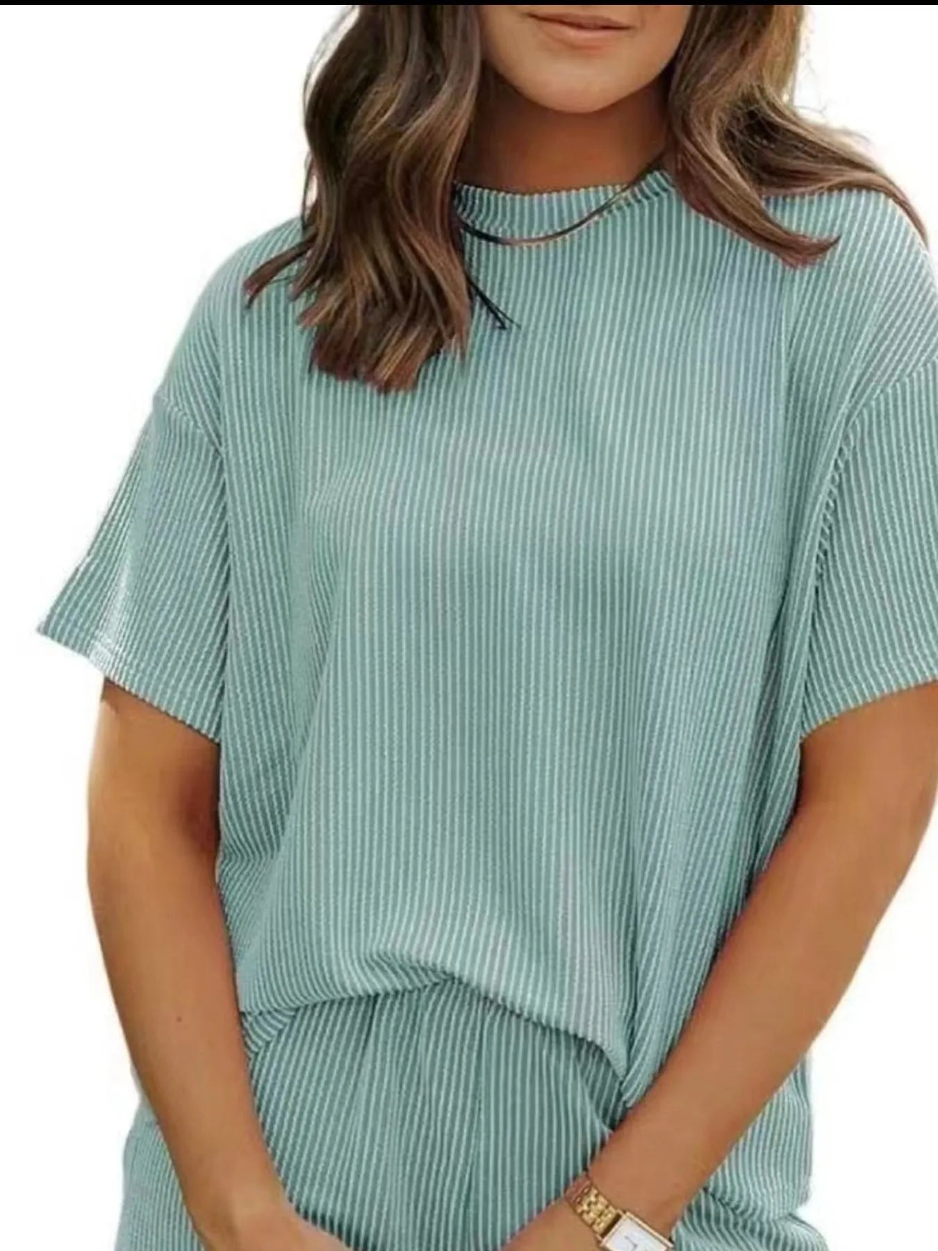 Full Size Ribbed Short Sleeve Top and Shorts Two-Piece Set Plus Size.