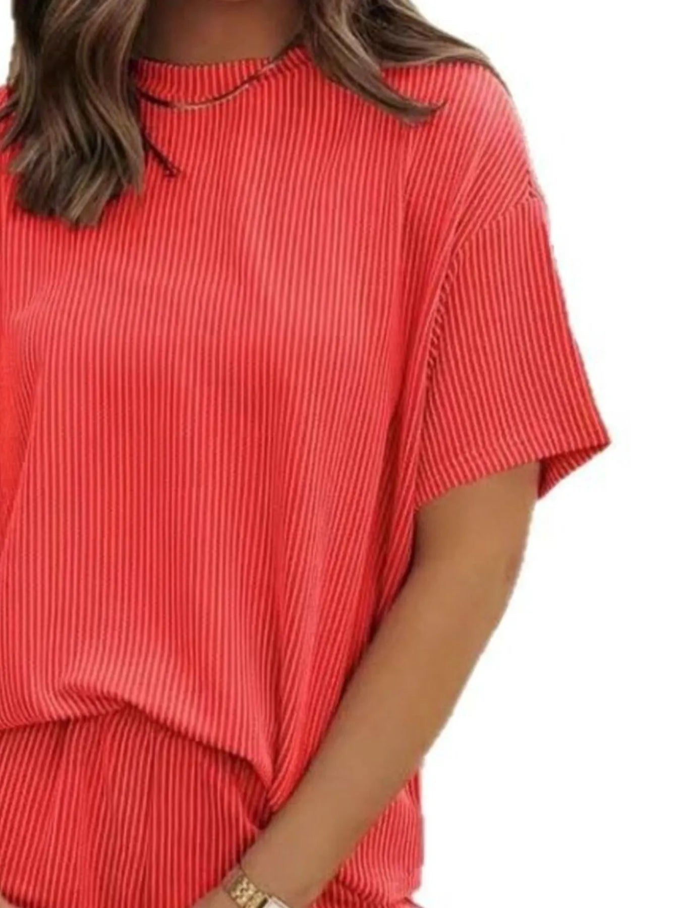 Full Size Ribbed Short Sleeve Top and Shorts Two-Piece Set Plus Size.