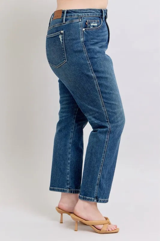 Judy Blue Full Size High Waisted Rigid Magic Non-destroy Straight Leg Jeans Plus Size.