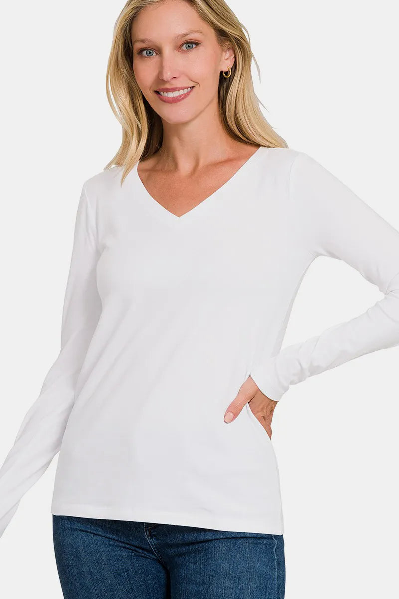 Zenana Full Size V-Neck Long Sleeve T-Shirt.