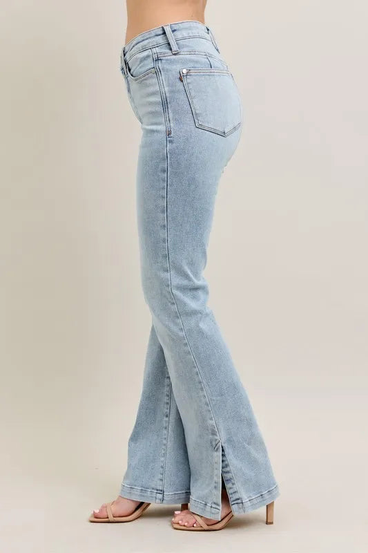 Judy Blue Full Size Tummy Control Vintage Wash Side Slit Slim Boot Jeans Plus Size.
