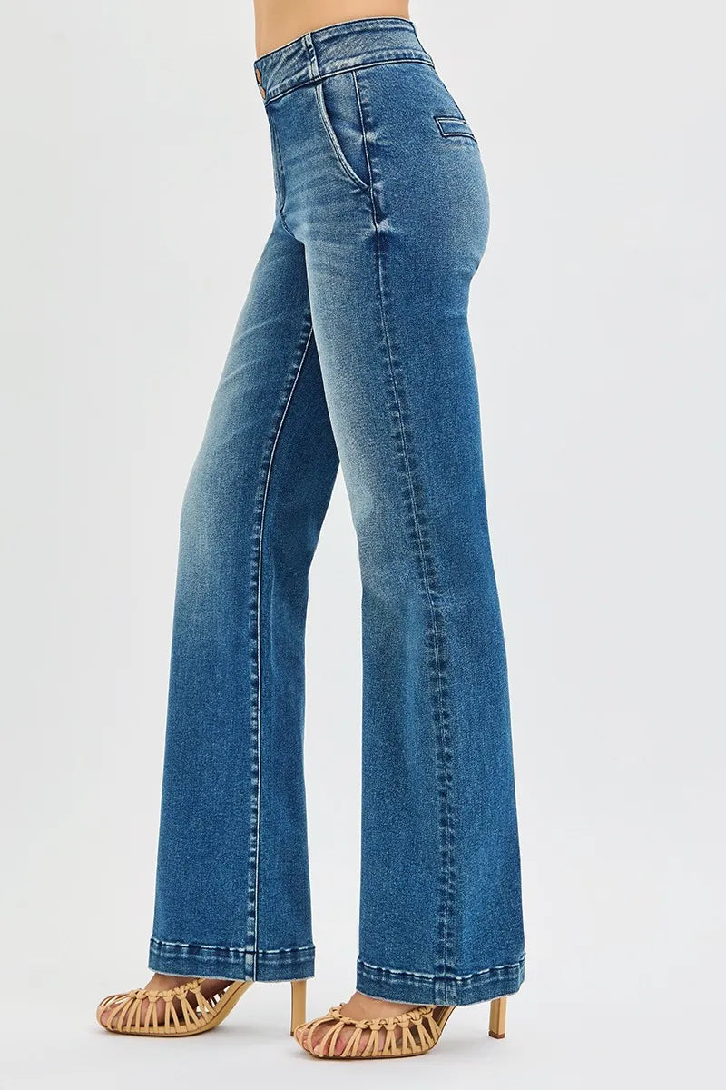 RISEN Full Size Tummy Control High Rise Bootcut Jeans with Double Button Waistband Plus Size.