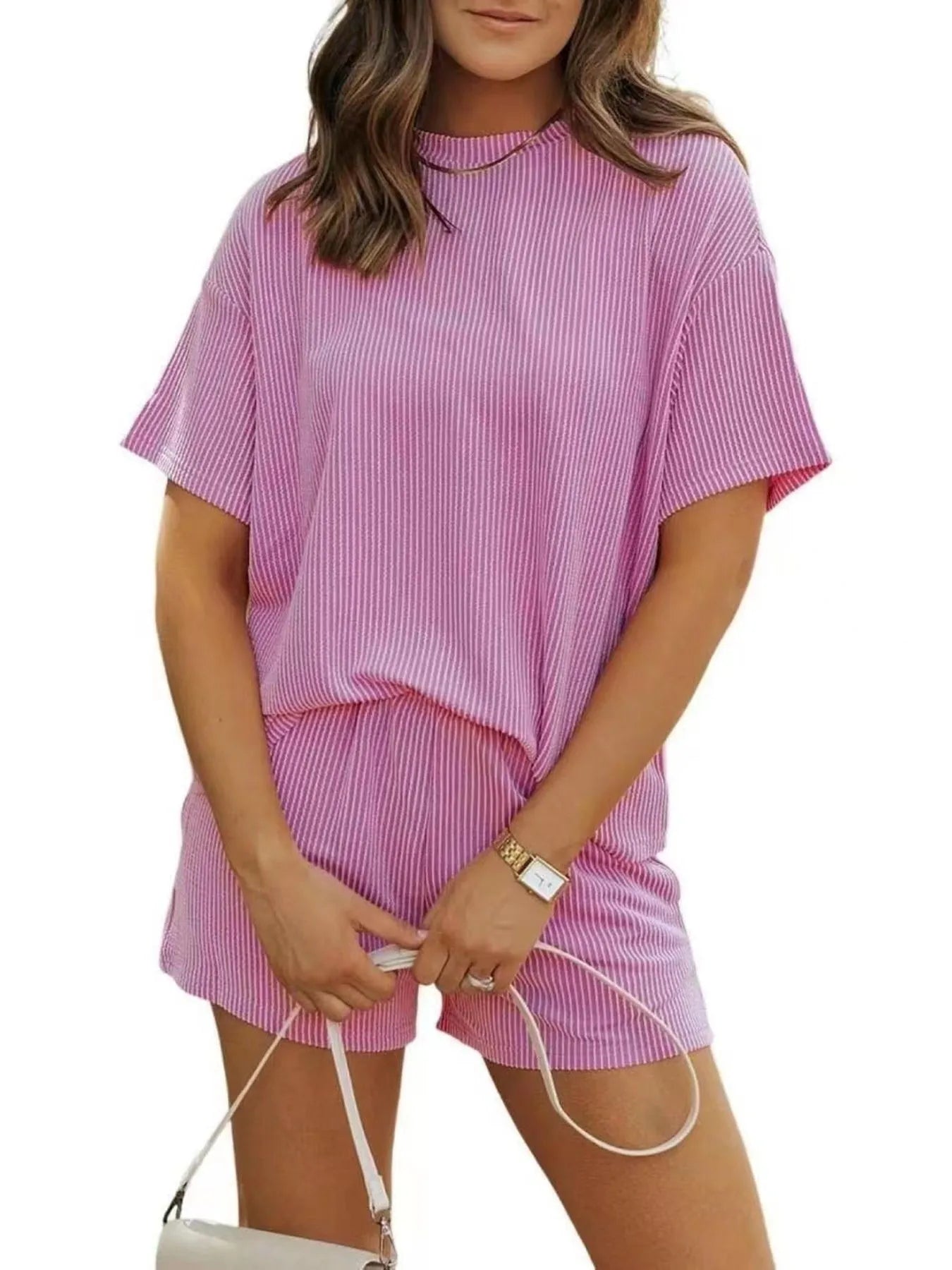 Full Size Ribbed Short Sleeve Top and Shorts Two-Piece Set Plus Size.