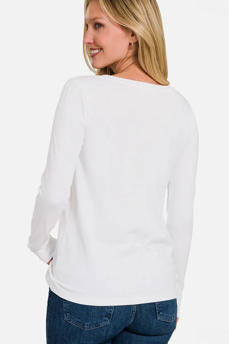 Zenana Full Size V-Neck Long Sleeve T-Shirt.