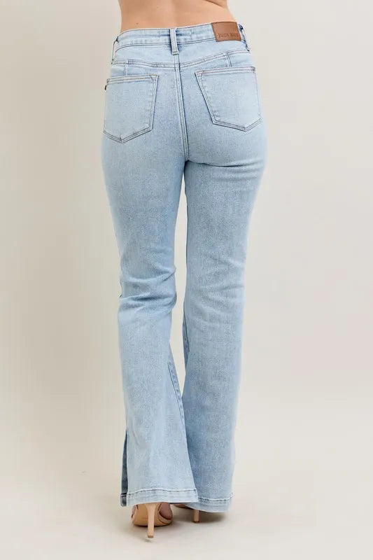 Judy Blue Full Size Tummy Control Vintage Wash Side Slit Slim Boot Jeans Plus Size.