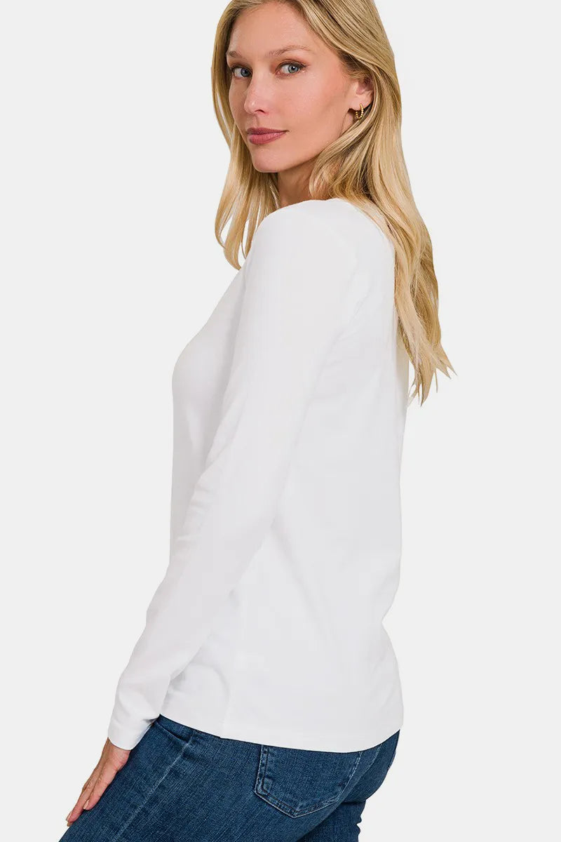 Zenana Full Size V-Neck Long Sleeve T-Shirt.