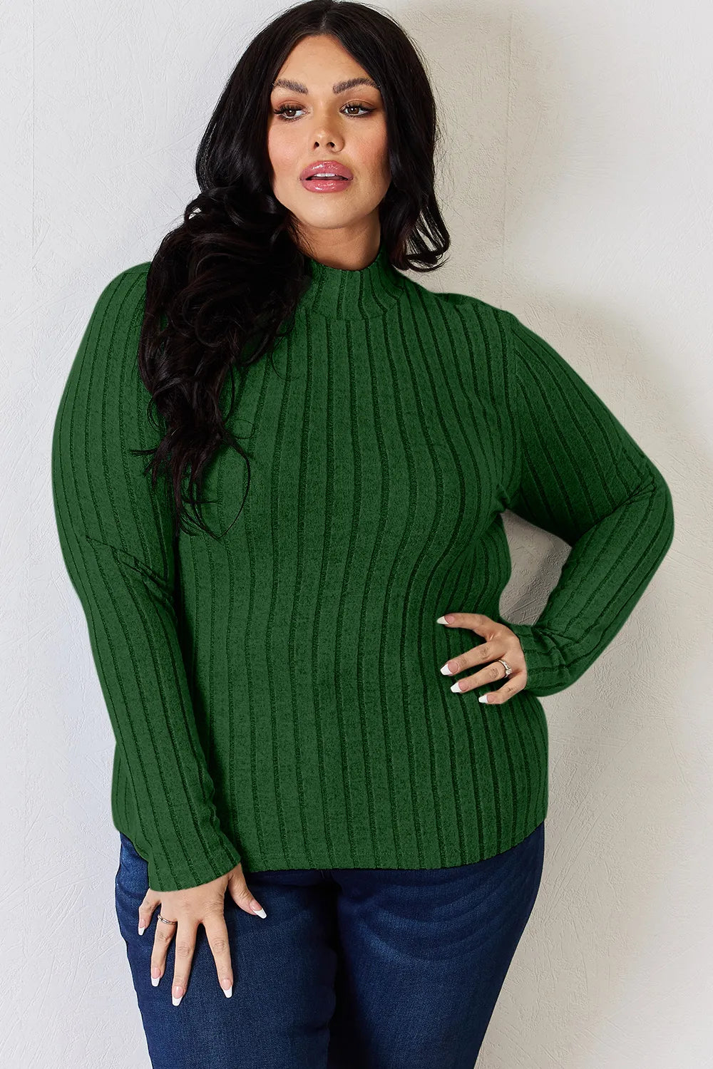 Basic Bae Full Size Ribbed Mock Neck Long Sleeve T-Shirt.