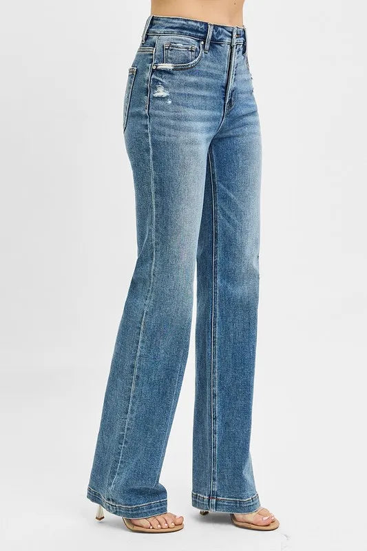 RISEN Full Size Distressed Detail Bootcut Jeans Plus Size.