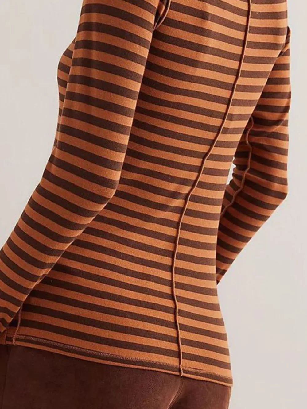 Exposed Seam Striped Turtleneck Long Sleeve T-Shirt.