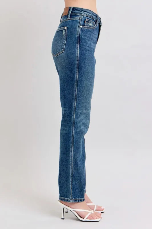 Judy Blue Full Size High Waisted Rigid Magic Non-destroy Straight Leg Jeans Plus Size.
