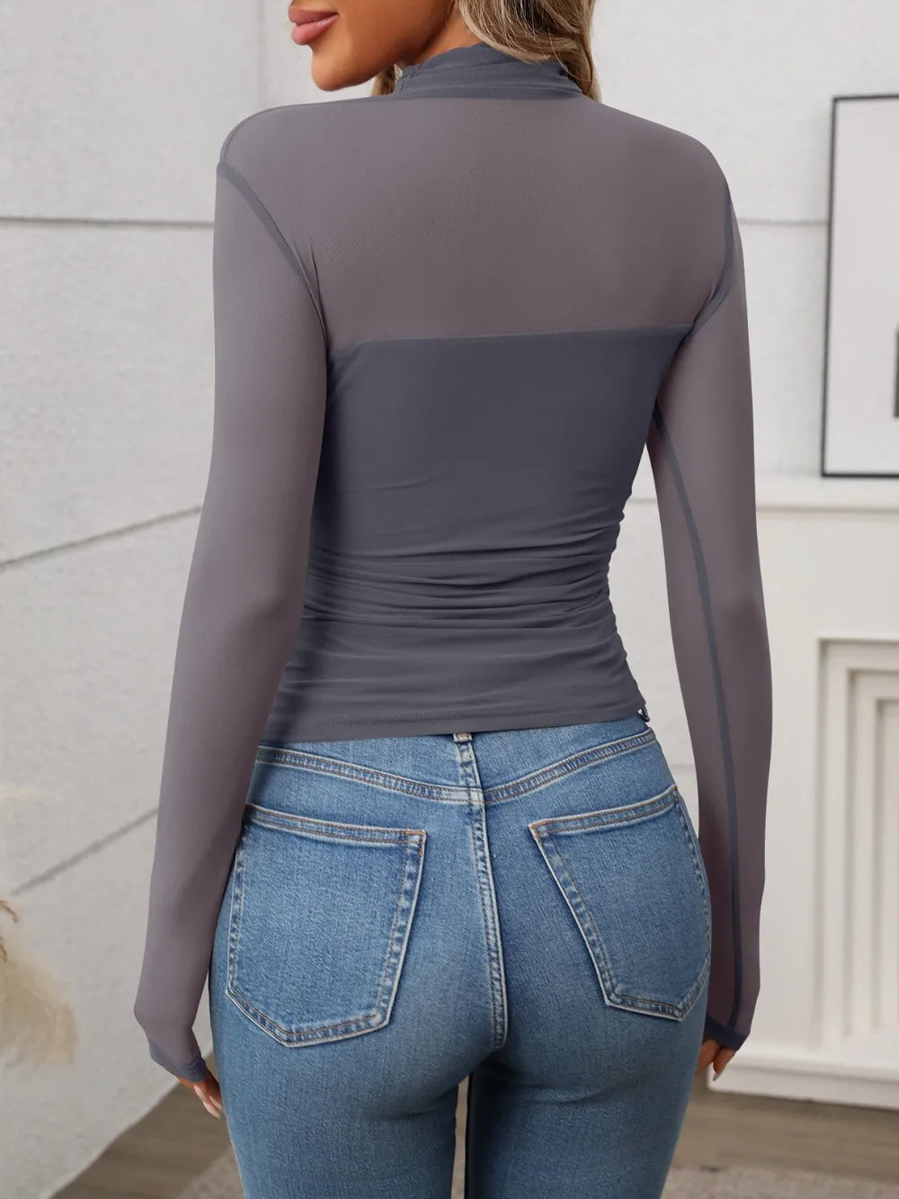 Mock Neck Long Sleeve Top.