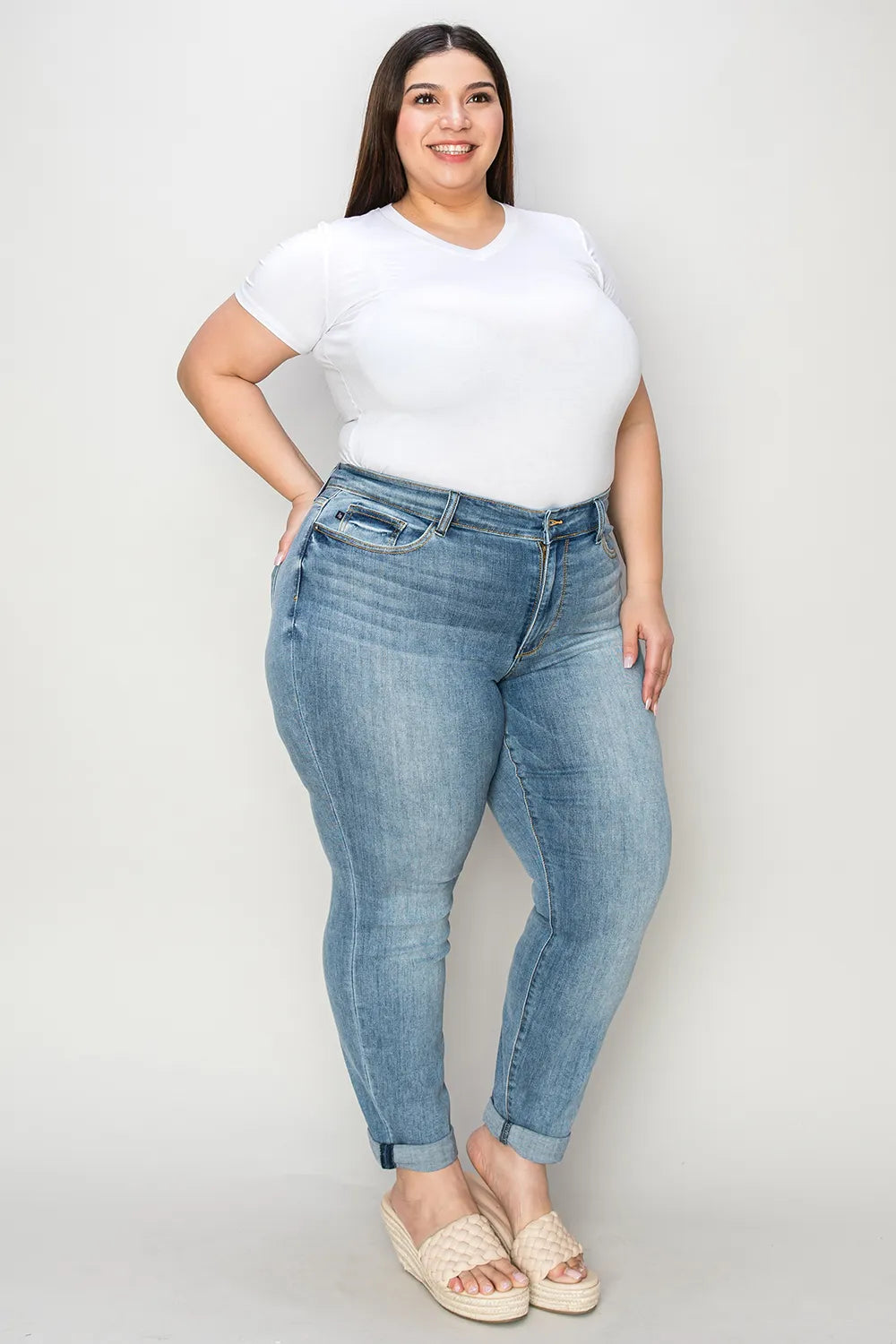 Judy Blue Full Size Cuffed Hem Slim Jeans.