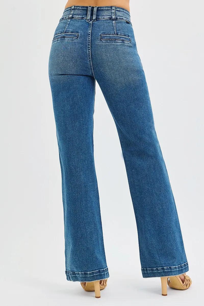 RISEN Full Size Tummy Control High Rise Bootcut Jeans with Double Button Waistband Plus Size.