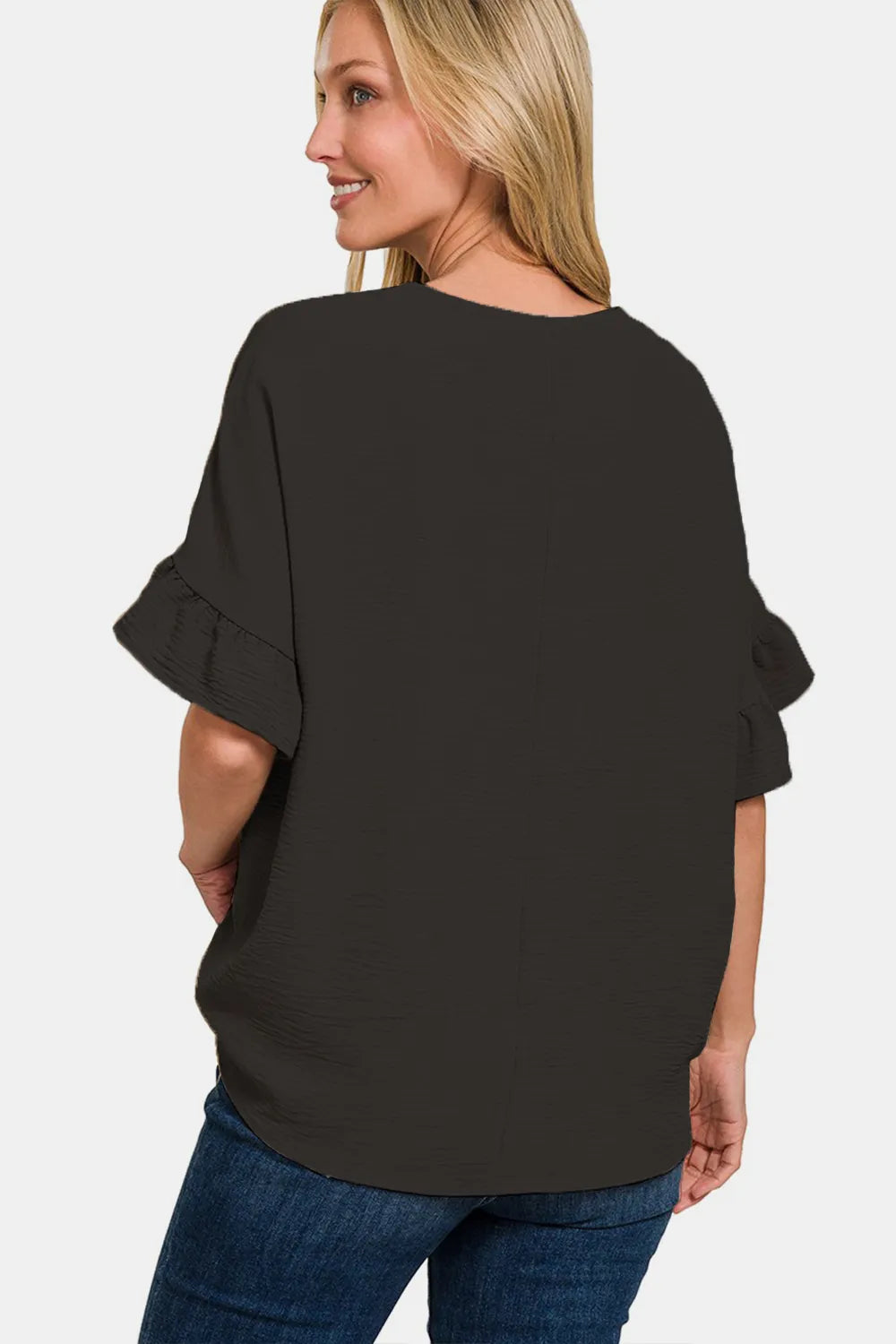 Zenana V-Neck Flutter Sleeve Top.