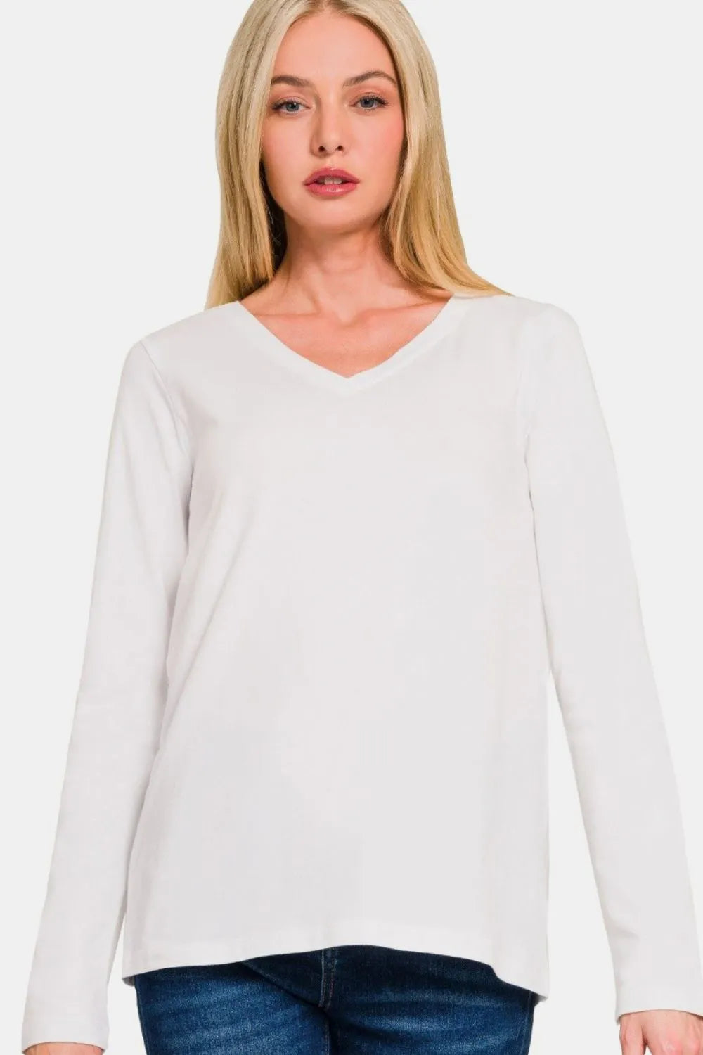 Zenana Full Size V-Neck Long Sleeve T-Shirt.