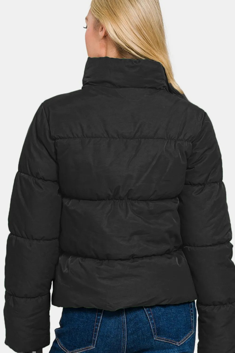 Zenana Zip Up Turtleneck Puffer Jacket with Pockets.