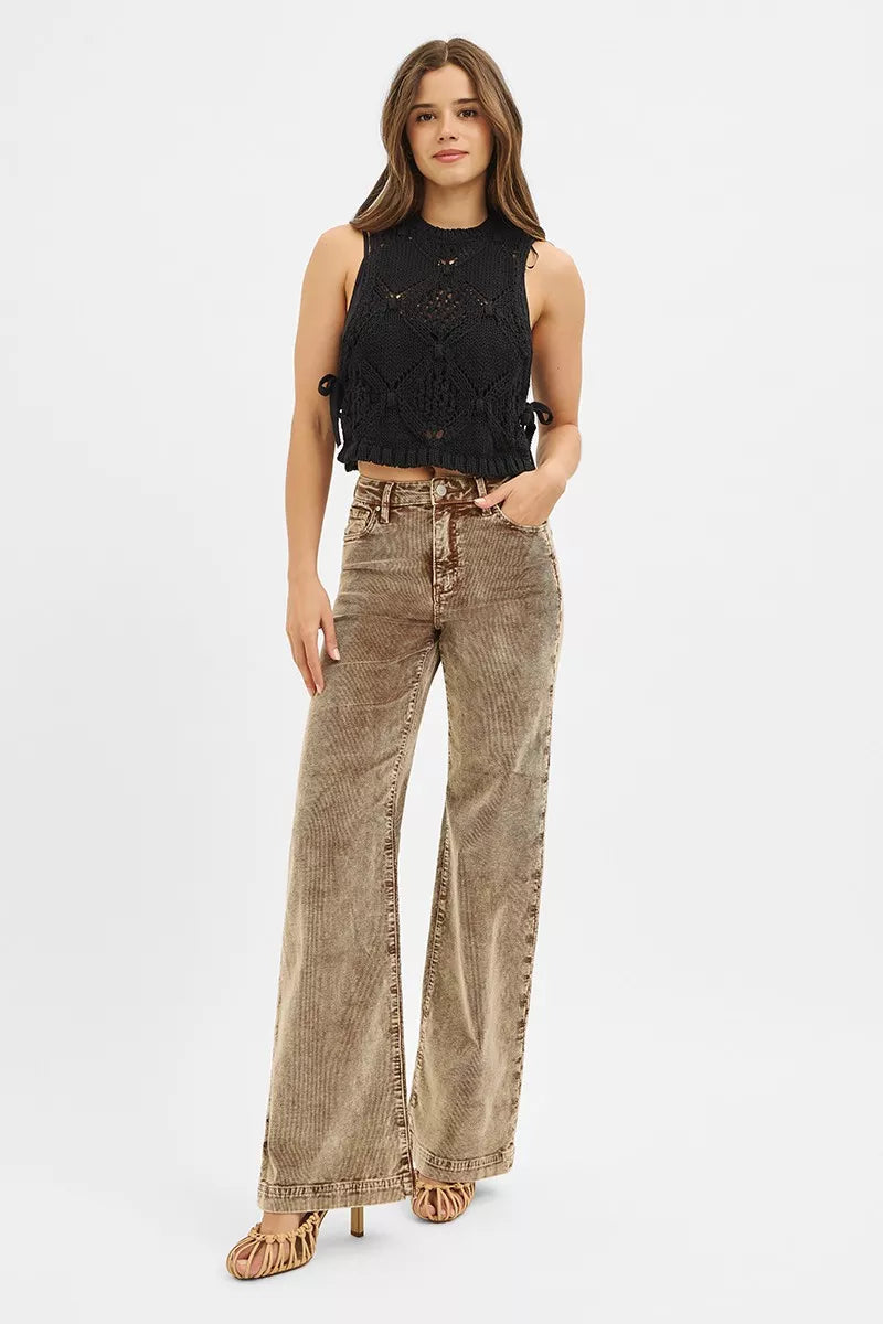 RISEN High Rise Wide Leg Corduroy Jeans.