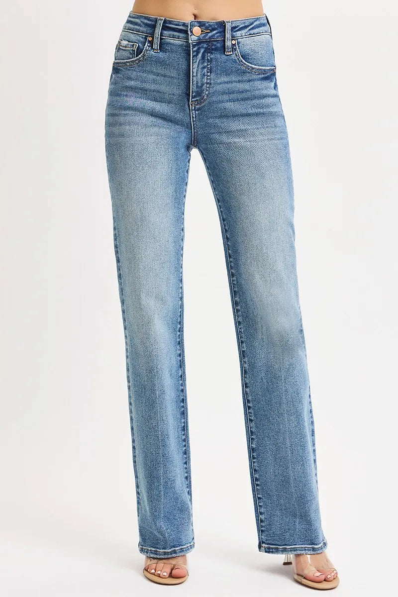 RISEN Full Size Tummy Control High Rise Straight Jeans Plus Size.