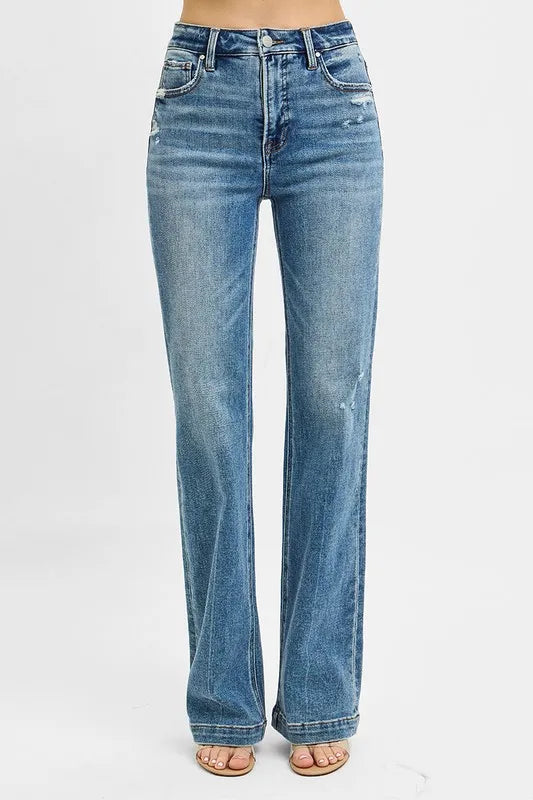 RISEN Full Size Distressed Detail Bootcut Jeans Plus Size.