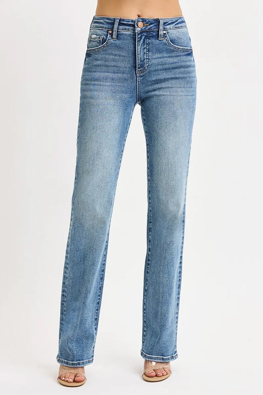 RISEN Full Size Tummy Control High Rise Straight Jeans Plus Size.