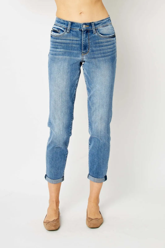 Judy Blue Full Size Cuffed Hem Slim Jeans.