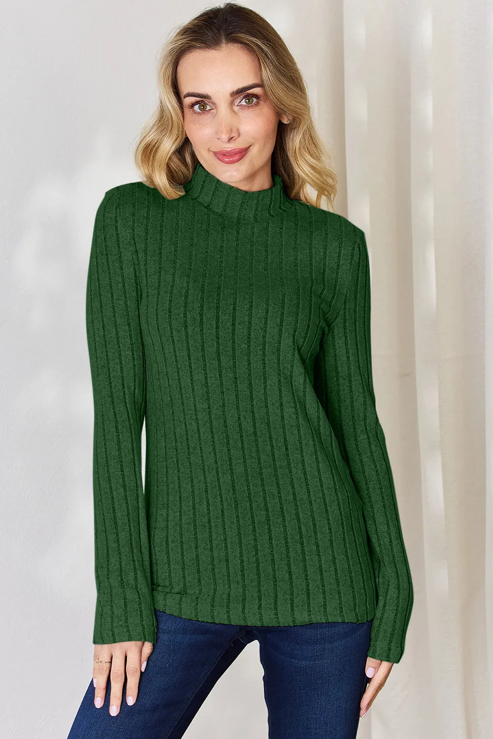 Basic Bae Full Size Ribbed Mock Neck Long Sleeve T-Shirt.