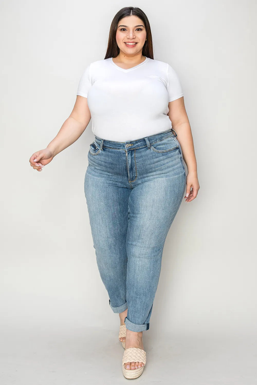 Judy Blue Full Size Cuffed Hem Slim Jeans.