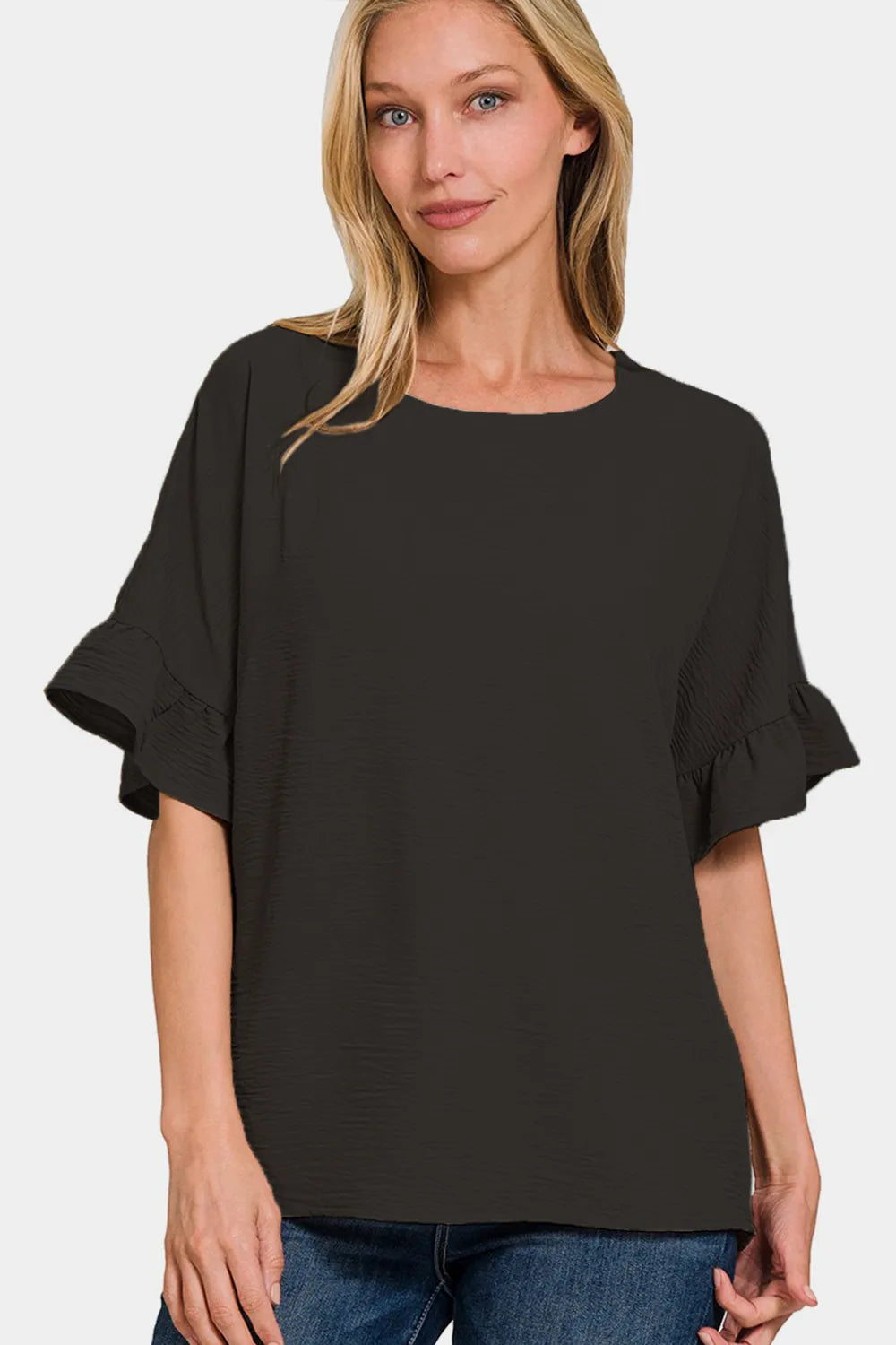 Zenana V-Neck Flutter Sleeve Top.