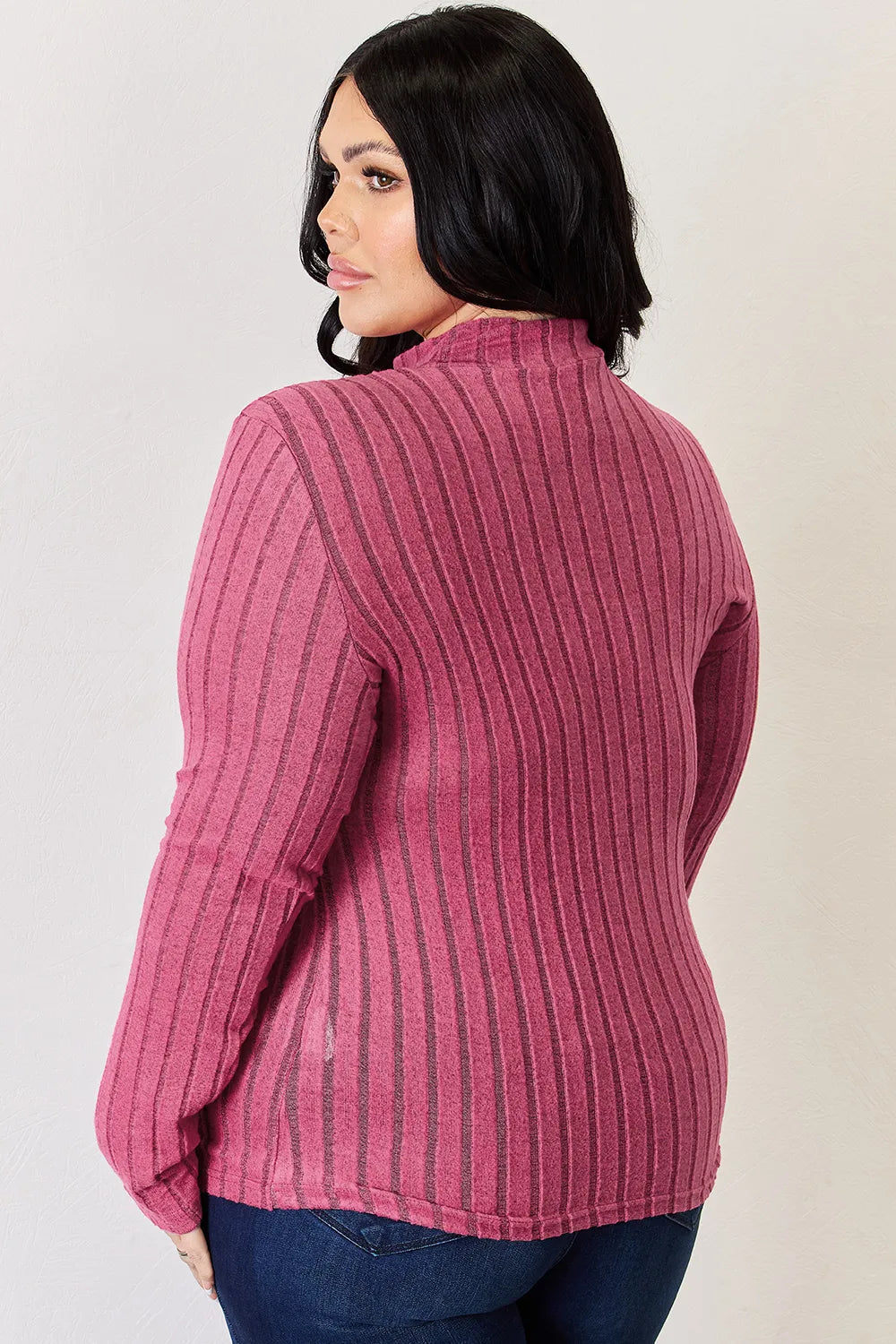 Basic Bae Full Size Ribbed Mock Neck Long Sleeve T-Shirt.
